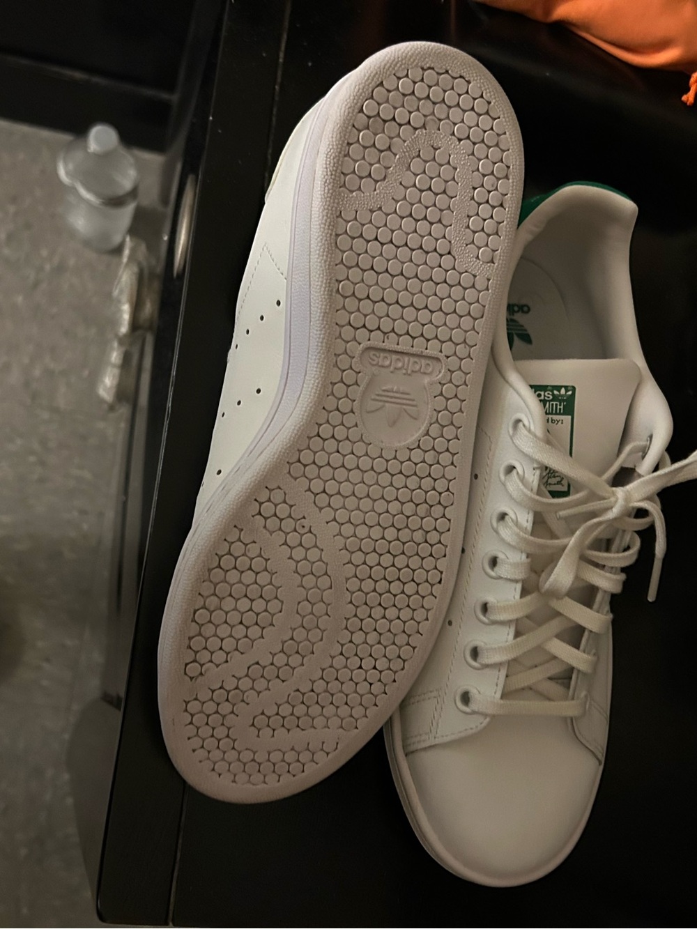 adidas White Leather Sneakers, Stan Smith Green Tongue Logo - Picture 5 of 9